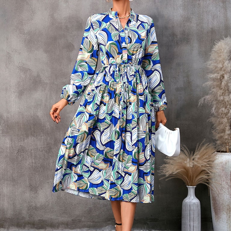 swing dress winter Swsmclt Women's Swing Dress Winter Long Sleeve Dresses Fall Trendy Elastic Casual Dress 13 Blue 16