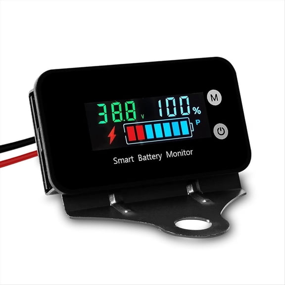 IPX7 Waterproof Battery Monitor with Bracket 7-100V,Car Motorcycle Golf Cart Meter Buzzer Alarm & Temperature
