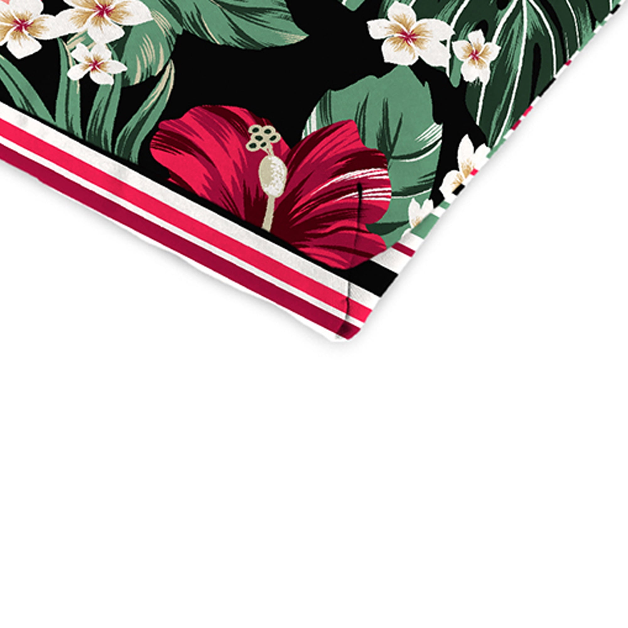 Jordan Manufacturing 42" x 20" Megara Beacon Black Tropical and Windsurf Beacon Red and Green Stripe Reversible Rectangular Outdoor Chair Cushion with Ties and Hanger Loop