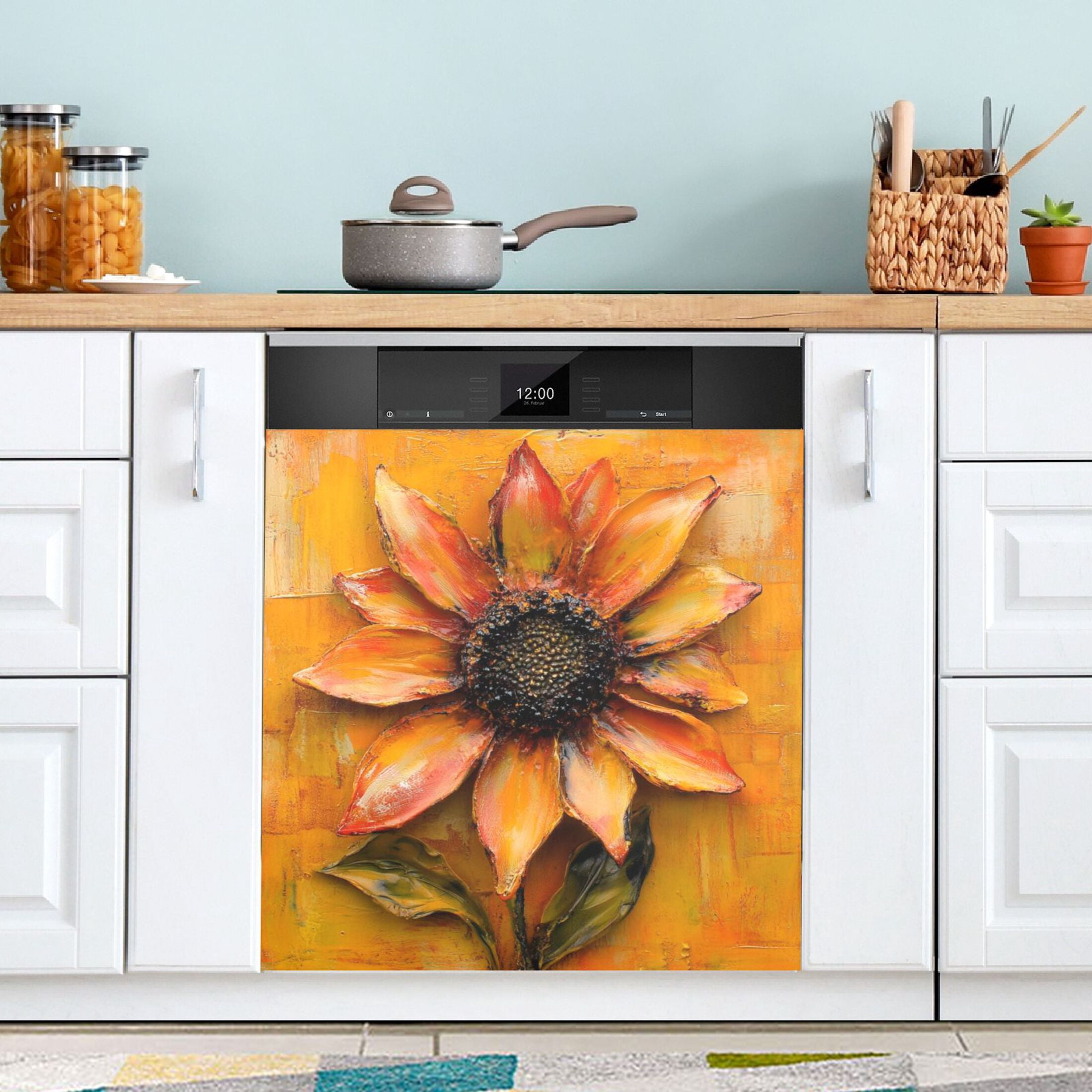 Dishwasher Magnetic Sticker 23x26 Inch Refrigerator Magnetic Sticker Washing Machine Magnetic Sticker Kitchen Panel Magnetic Sticker Home Decor Large Orange Flower