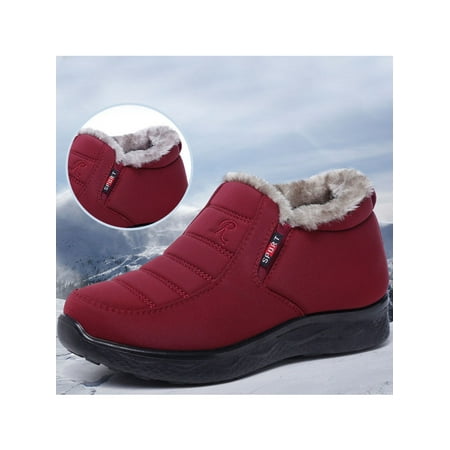 

Harsuny Boots for Women Men Walking Comfortable Winter Warm Shoes Slip On Wide Width Ankle Boot Work Plush Lining Booties Dark Red (Women) 5