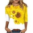 thumbnail image 1 of KIHOUT Nouvelles Arrivées Hauts à Manches 3/4 pour Femmes Coupe Ample Décontractée T-Shirts Col Rond Imprimé Floral Mignon Tunique Trois Quarts, 1 of 5