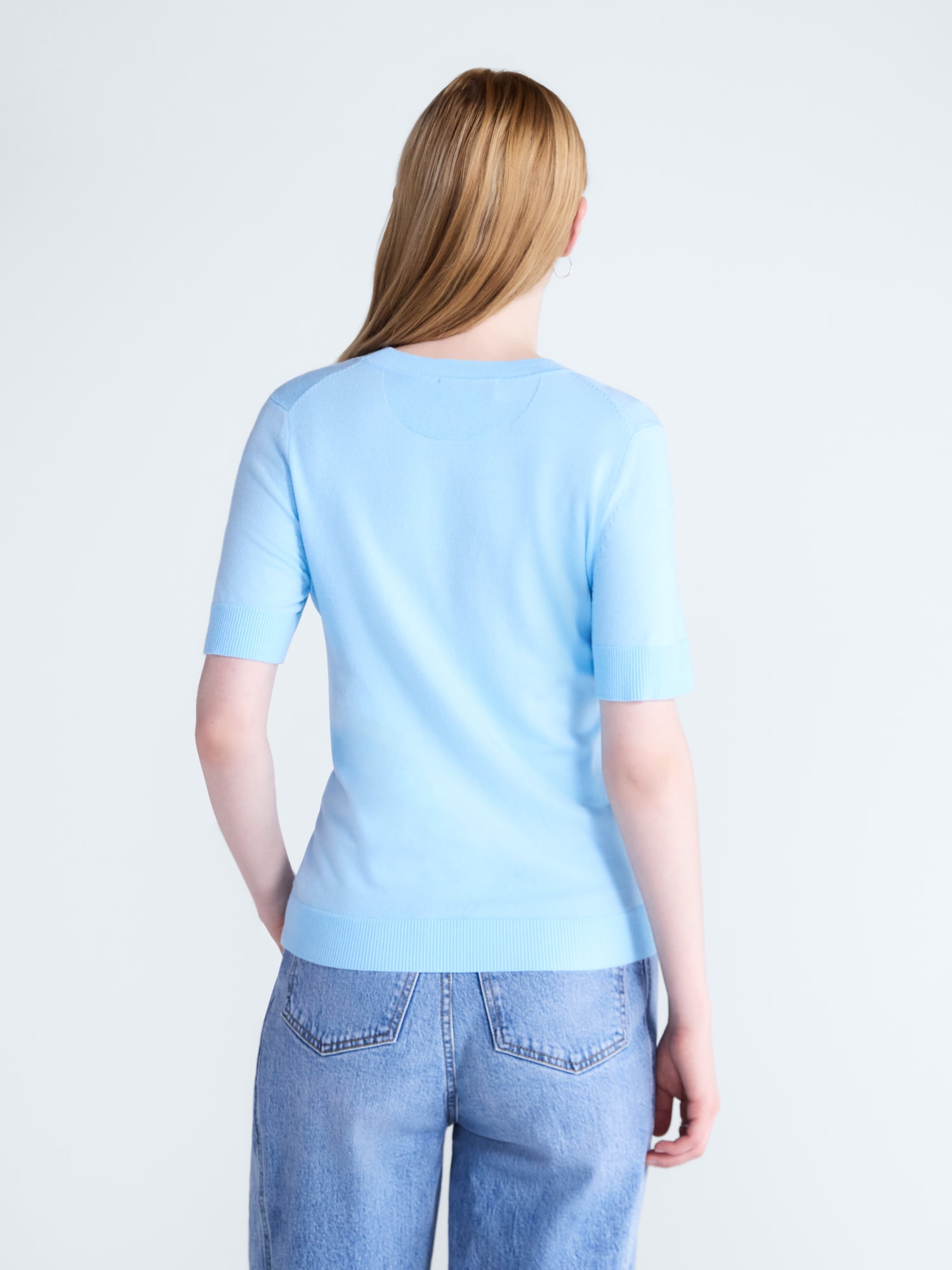 Free Assembly Women's and Women's Plus Cozy Yarn Sweater Tee with Short Sleeves, Sizes XS-4X