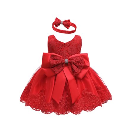 

Baby Girls Ruffle Lace Backless with Headwear Bowknot Flower Dresses Pageant Party Wedding
