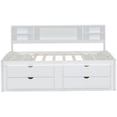 thumbnail image 3 of White Full Size Wood Daybed with Storage, 4 Drawers & 2 Shelves, Modern Bed Frame with Casters, 3 of 10