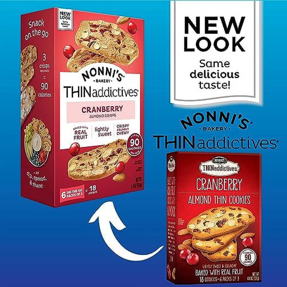 Nonni's THINaddictives Almond Thin Cookies - 3 Boxes Cranberry Almond Biscotti Cookie Thins - Sweet Crunchy & Chewy - Kosher Cookie 4.4 Ounces