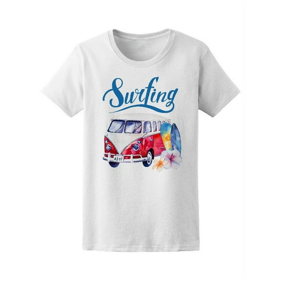 Surfing Van Watercolor Style T-Shirt Women -Image by Shutterstock, Female Small