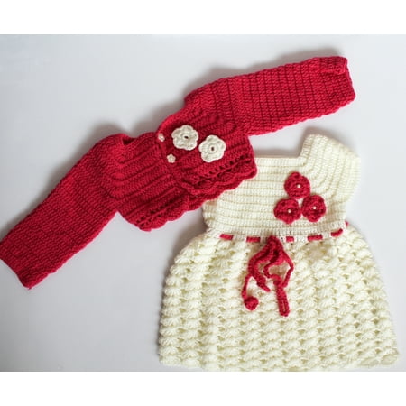 

Woonie Handmade Crochet Floral Frock with Shrug-Pink & Cream