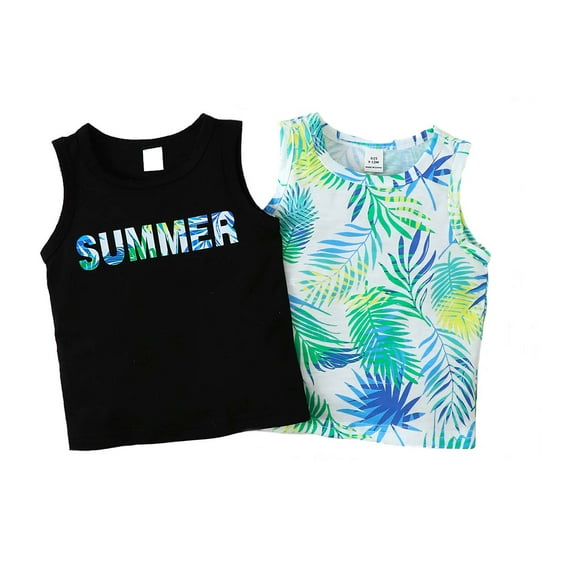 KIMI BEAR Infant Baby Boys Tops Sleeveless Letter Print Tank Tops 2pcs Summer Clothes Black and Blue 12-18 Months