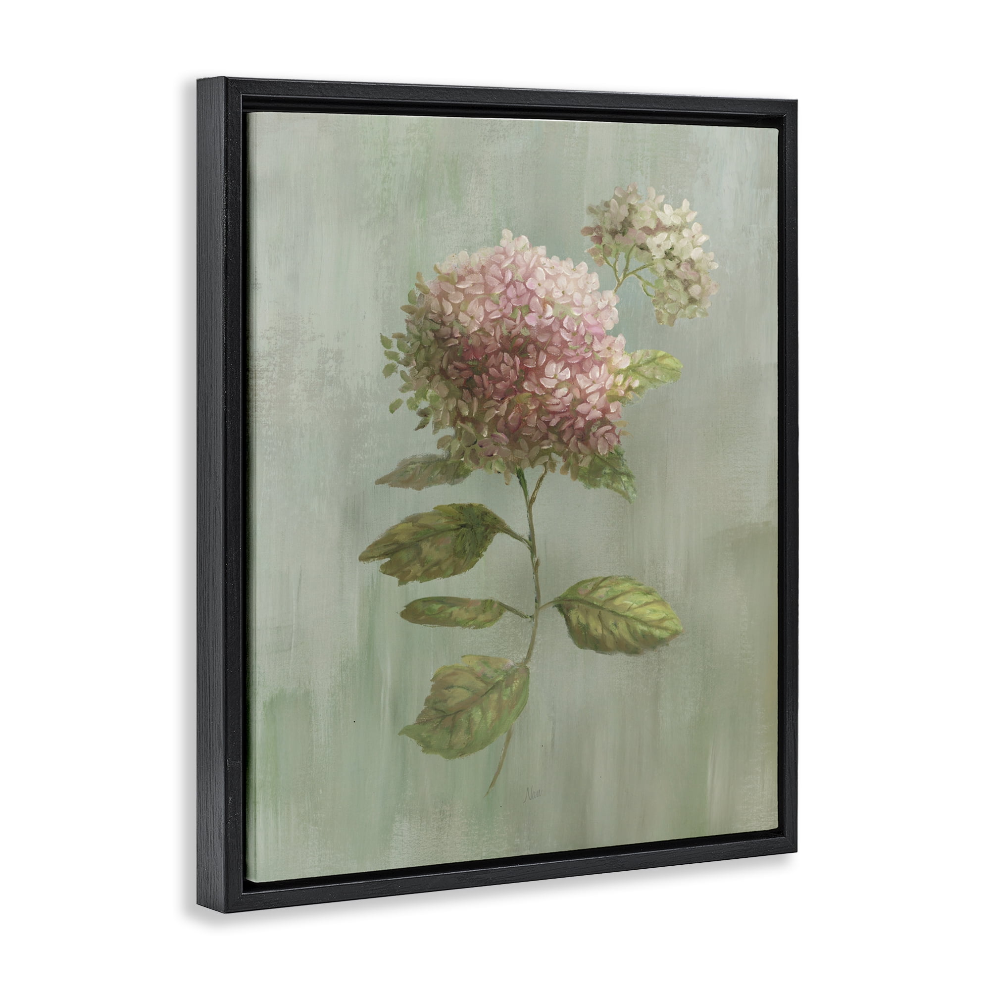 Stupell Industries Vintage Hydrangea Bushel Black Framed Floater Canvas Wall Art, design by Nan