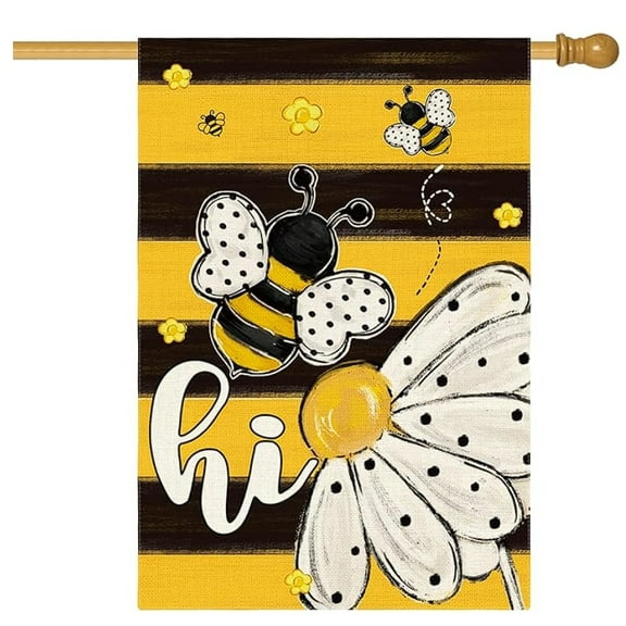 JASGARDE Hi Bee Daisy Garden Flag 12x18 Inch Double Sided Outside, Spring Summer Stripes Yard Outdoor Flag