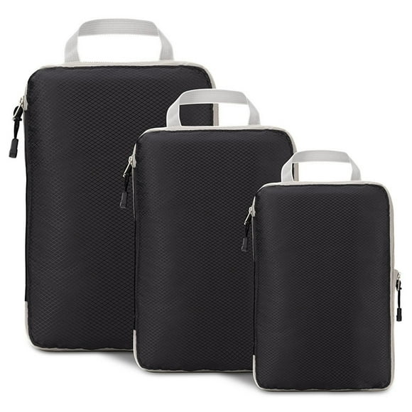 Compression Packing Cubes Suitcase Organiser Packing Cube Packing Cube Luggage Storage Bags (Black, Pack of 3)