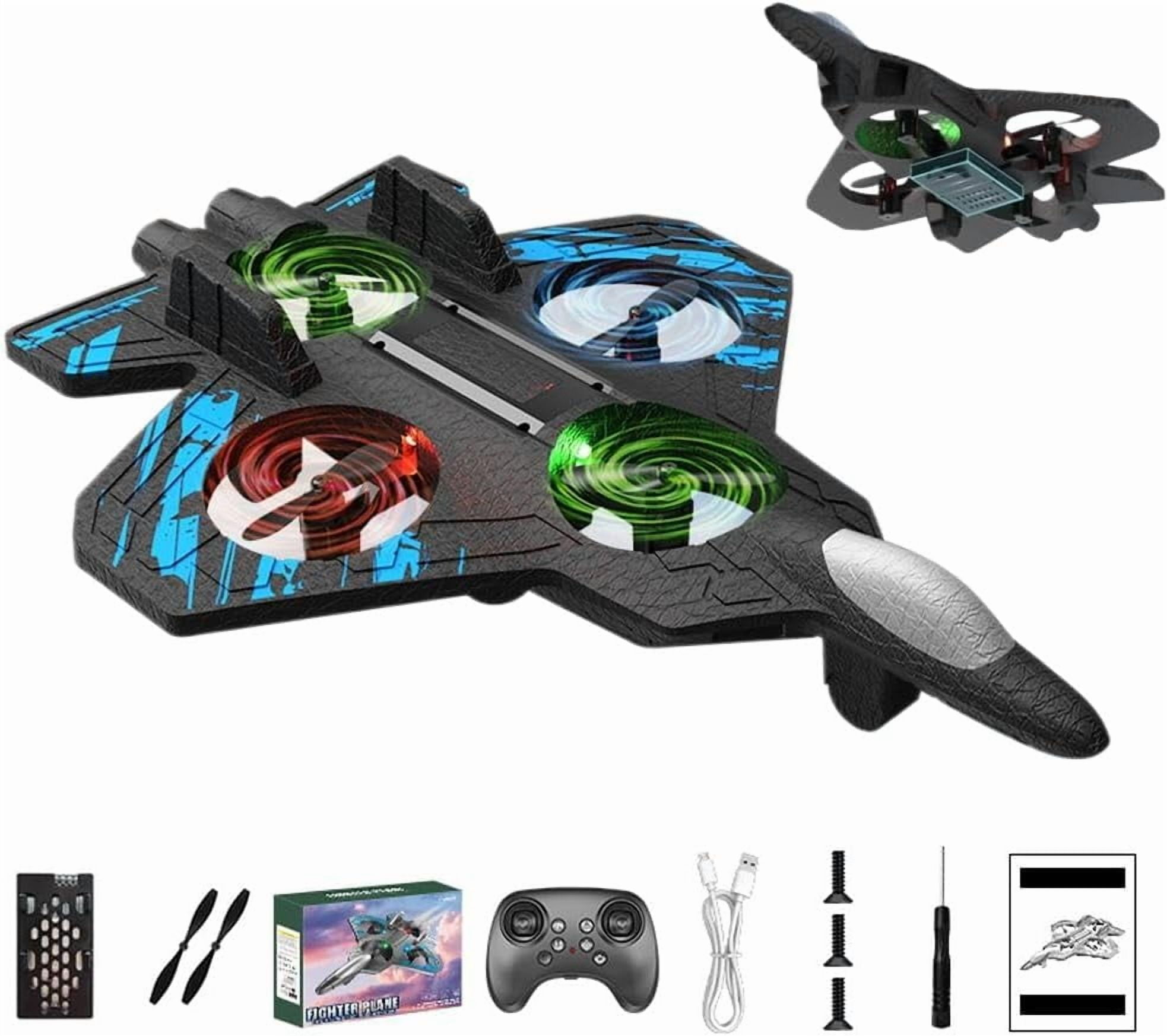 2026 Remote Control Fighter Jet – Skyriders RC Stunt Plane with 360° Flips, LED Lights & Rechargeable Battery, Foam Airplane Drone for Adults & Enthusiasts Blue
