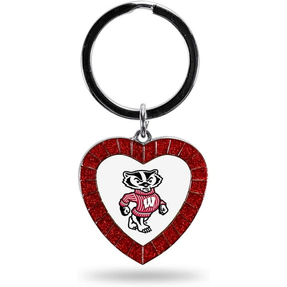 NCAA Wisconsin Badgers NCAA Rhinestone Heart Colored Keychain, Red, 3-inches in length