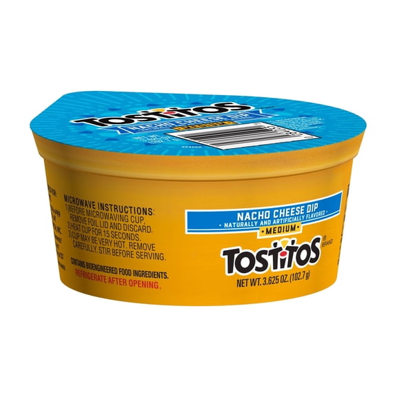Pack of 2 Tostitos Medium Nacho Cheese Flavored Cheese Dip & Spread, Shelf-Stable, 3.625 oz Cup