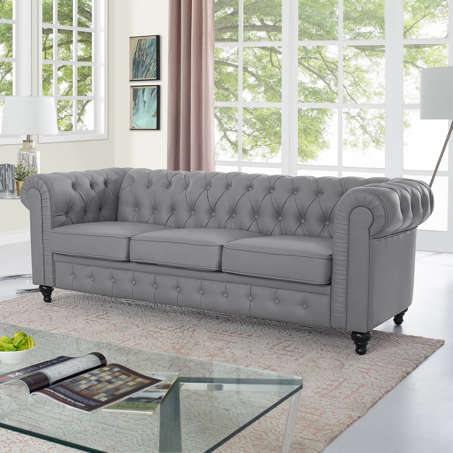 Emery Chesterfield Sofa, Luxurious Comfort for Cozy Living Rooms, MidCentury Modern couch