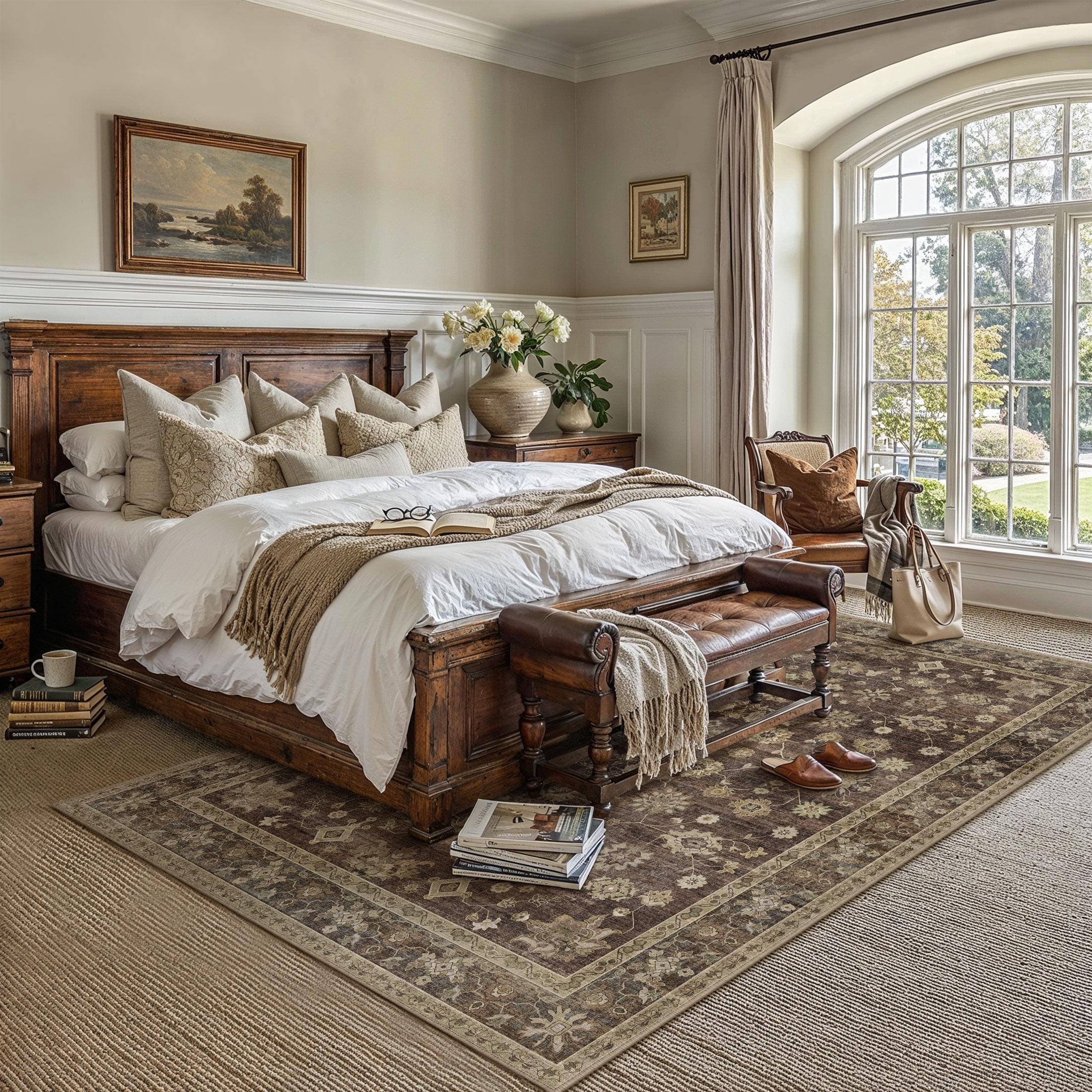 BERTHMEER 8'x10' Area Rugs for Living Room Large Vintage Brown Carpets for Bedroom Office Machine Washable Farmhouse Dining Room Oriental Rugs Non Slip Traditional Distressed Rugs