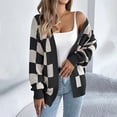 thumbnail image 2 of Womens Oversized Sweaters Casual Fall Long Sleeve Checkered Cardigan Open Front Ribbed Knit Outerwear Sweater Tops, 2 of 6