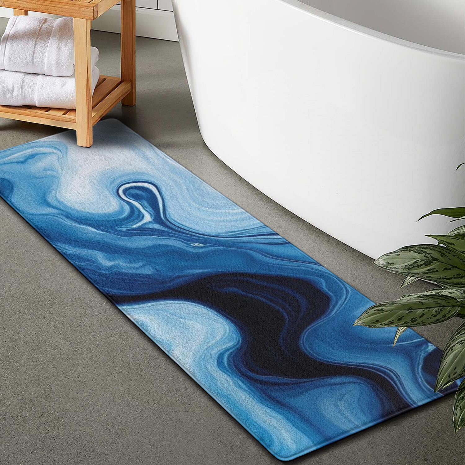 Light Blue Marble Flow Pattern Bathroom Rugs Mat,Non Slip Microfiber Bathroom Rug,Rubber Backing,Soft Bathroom Mats for Bathroom Floor,Tub and Shower,47x17in(120x43cm)