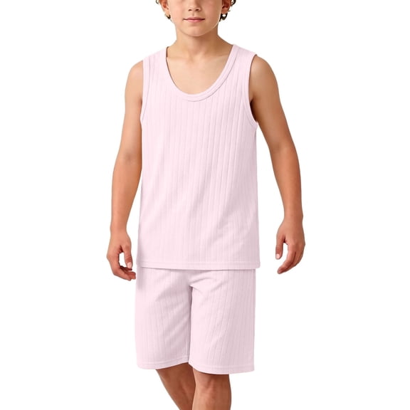 Maqroz Boys Breathable Cotton Jersey Sleeveless Tank Top and Shorts Casual Summer 2 Piece Sleepwear Set 2-15 Years