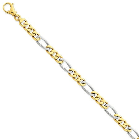 Mens Gold Figaro Bracelet - 14k Two Tone Gold 8in 7.85mm Polished Figaro Mens Link Bracelet
