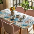 thumbnail image 3 of Teal Blue Coastal Table Cloths for 4 Foot Rectangle Tables, Summer Beach Starfish Shell Coral Nautical Vintage Patio Waterproof Elastic Fitted Tablecloths, Rectangular Table Cover for Camping, 3 of 8