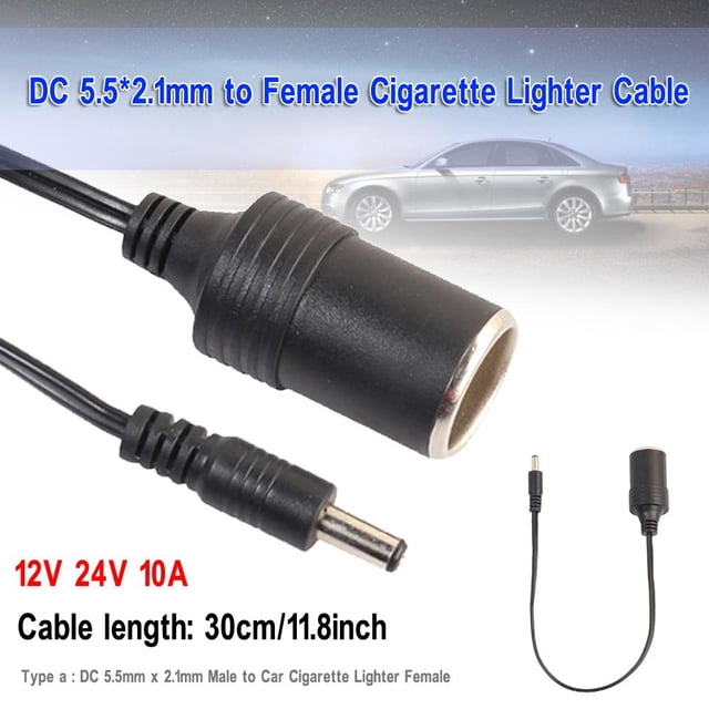 5,5 x 2,1 mm a cable hembra de CC para encendedor de cigarrillos de coche (DC5,5 x 2,1 mm macho)