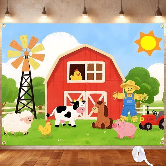 Farm Birthday Backdrop Farm Animal Birthday Photography Background Rustic Red Barnyard Baby Shower Party Decorations Banner Supplies Photo Booth Props