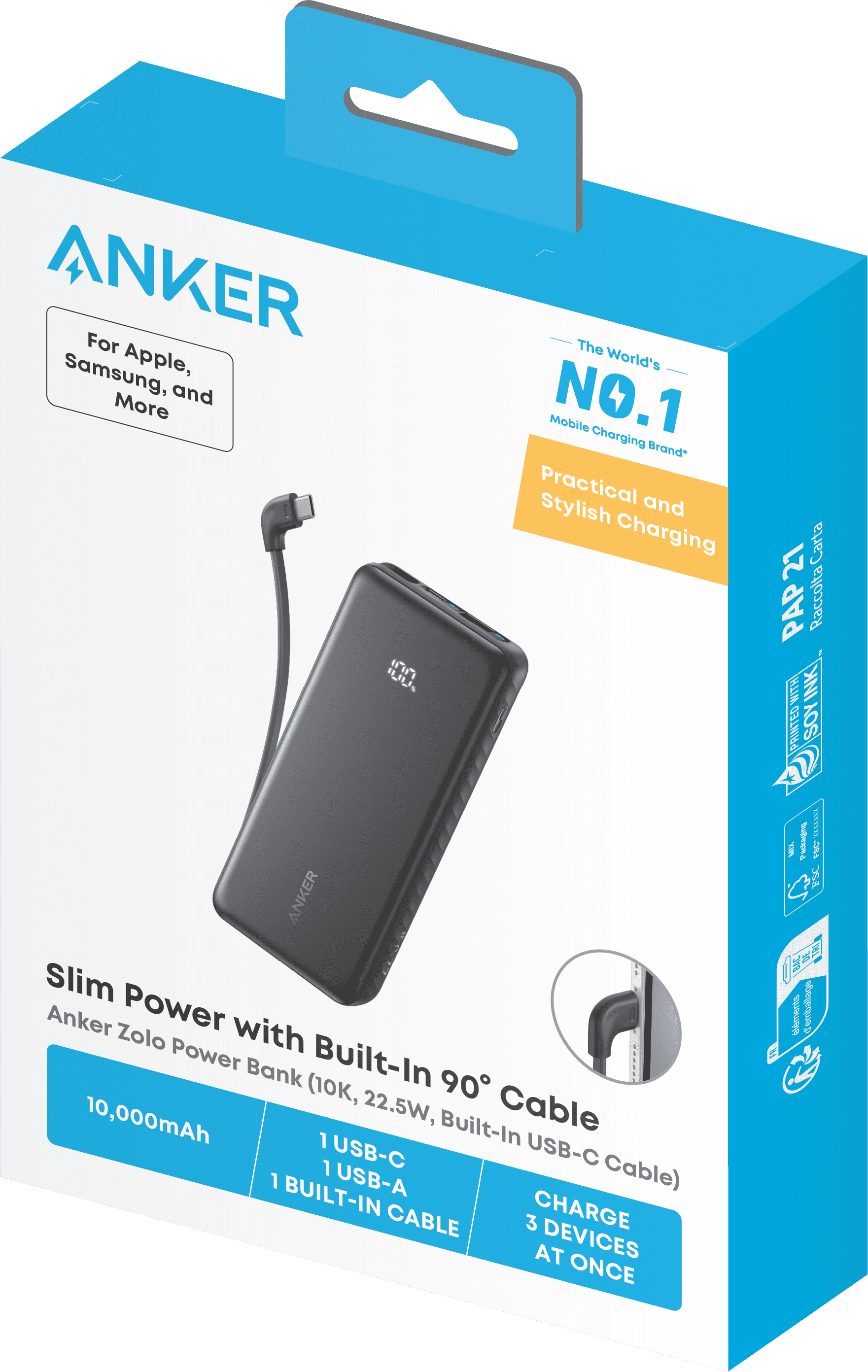Anker Power Bank (10,000mAh, 35W, Dual Built-in USB-C Cables)