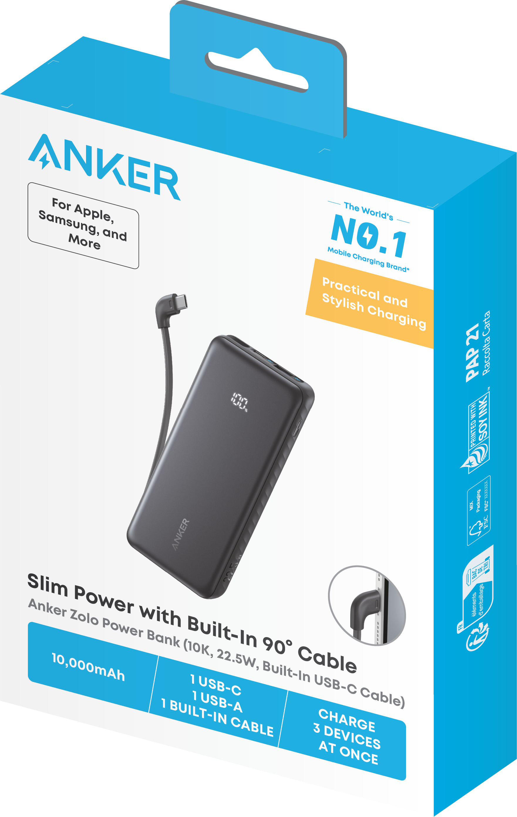 Anker Zolo 10000mAh Power Bank, 22.5W, Built-In Cable photo 5