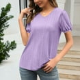 thumbnail image 5 of XuJwPNcy Womens Eyelet Summer Tops Puff Short Sleeve V Neck T-Shirts Casual Dressy Tops Solid Trendy Tunic Blouses, 5 of 7