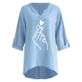 thumbnail image 4 of Camiseta suelta estampada a la moda para mujer Blusa de manga larga con cuello en V Tops casuales Pompotops  FGAJ3882, 4 of 5