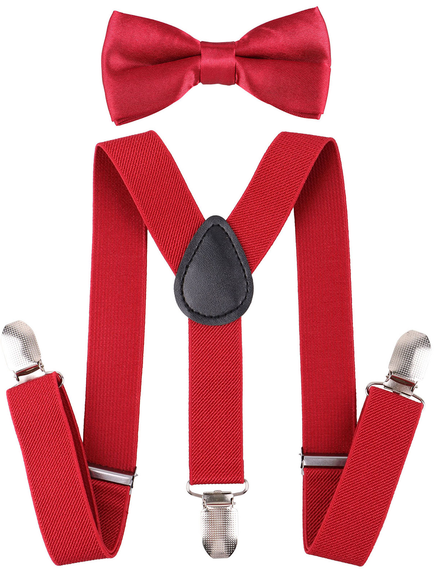 Suspenders and Pre Tied Bowtie Y Shape Suspender for Kids, Burgundy