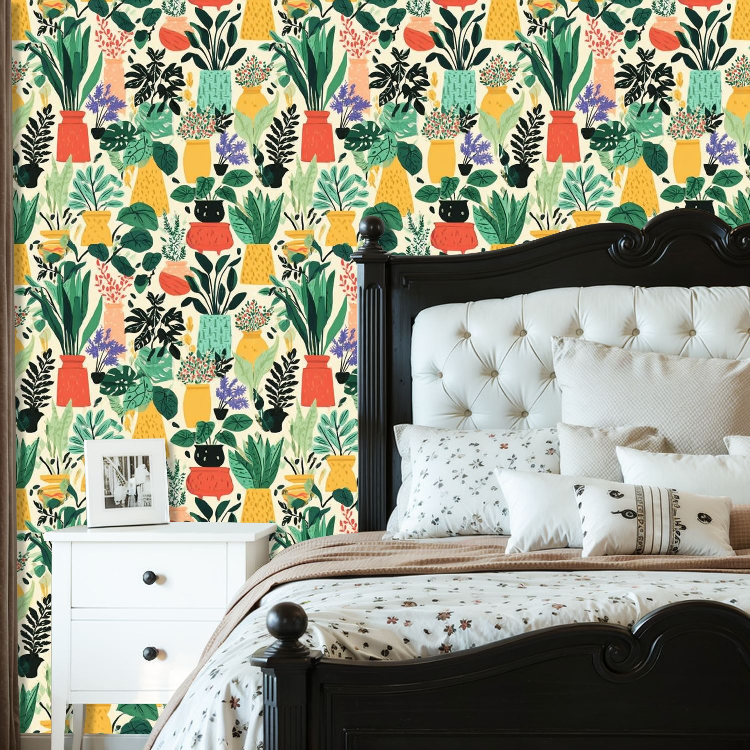 Peel and Stick Wallpaper 23.6in x 9.8ft Colorful Potted House Plants Tropical Leaves Contact Paper Vinyl Self-Adhesive Removable Wall Paper for Bedroom DIY Home Decor Renter Friendly