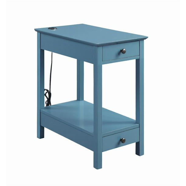 Byzad Side Table With Usb Charging Dock, Teal Blue End Tables