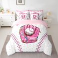 thumbnail image 2 of jejeloiu Pink Baseball Glove 7-Piece Twin Bedding Sets,Ball Sport Game Bedding Comforter Set For Girl Reversible, 2 of 8