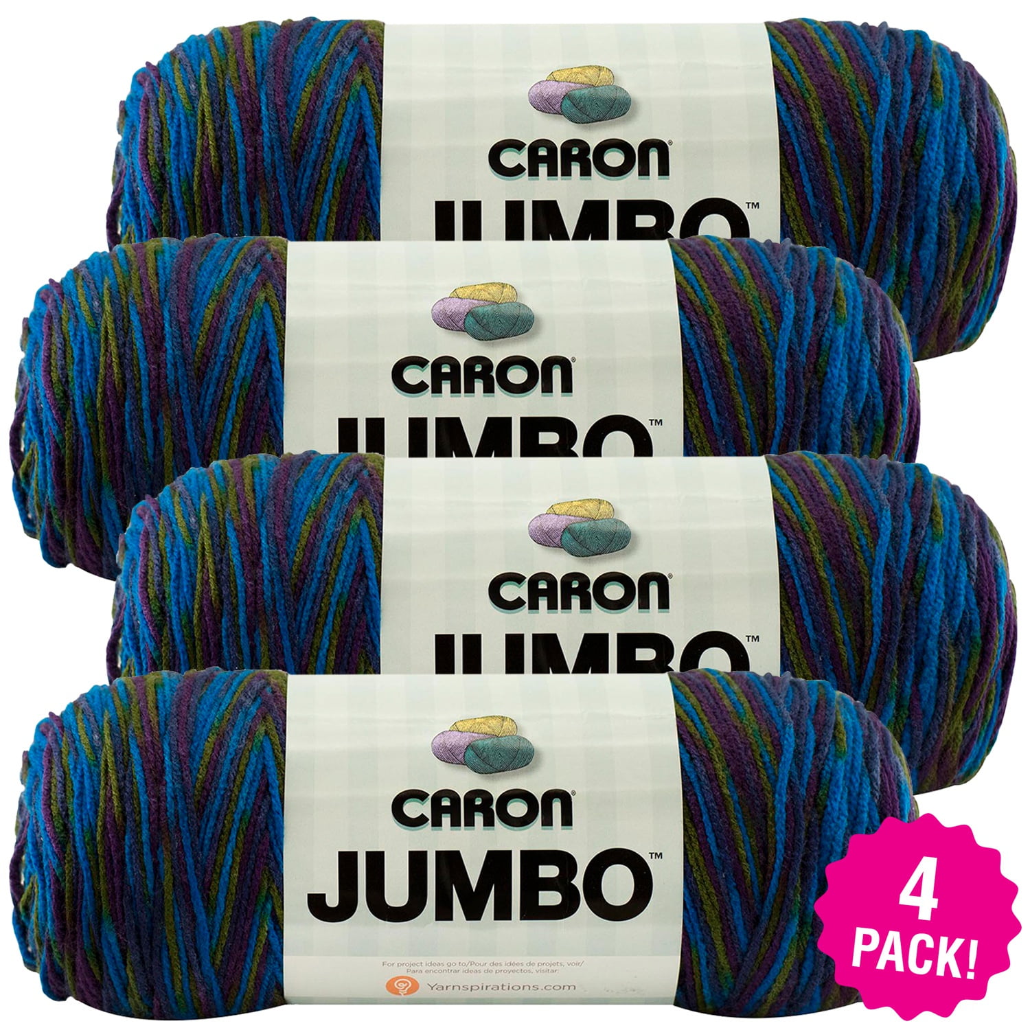 Caron Jumbo Print Yarn Peacock, Multipack of 4