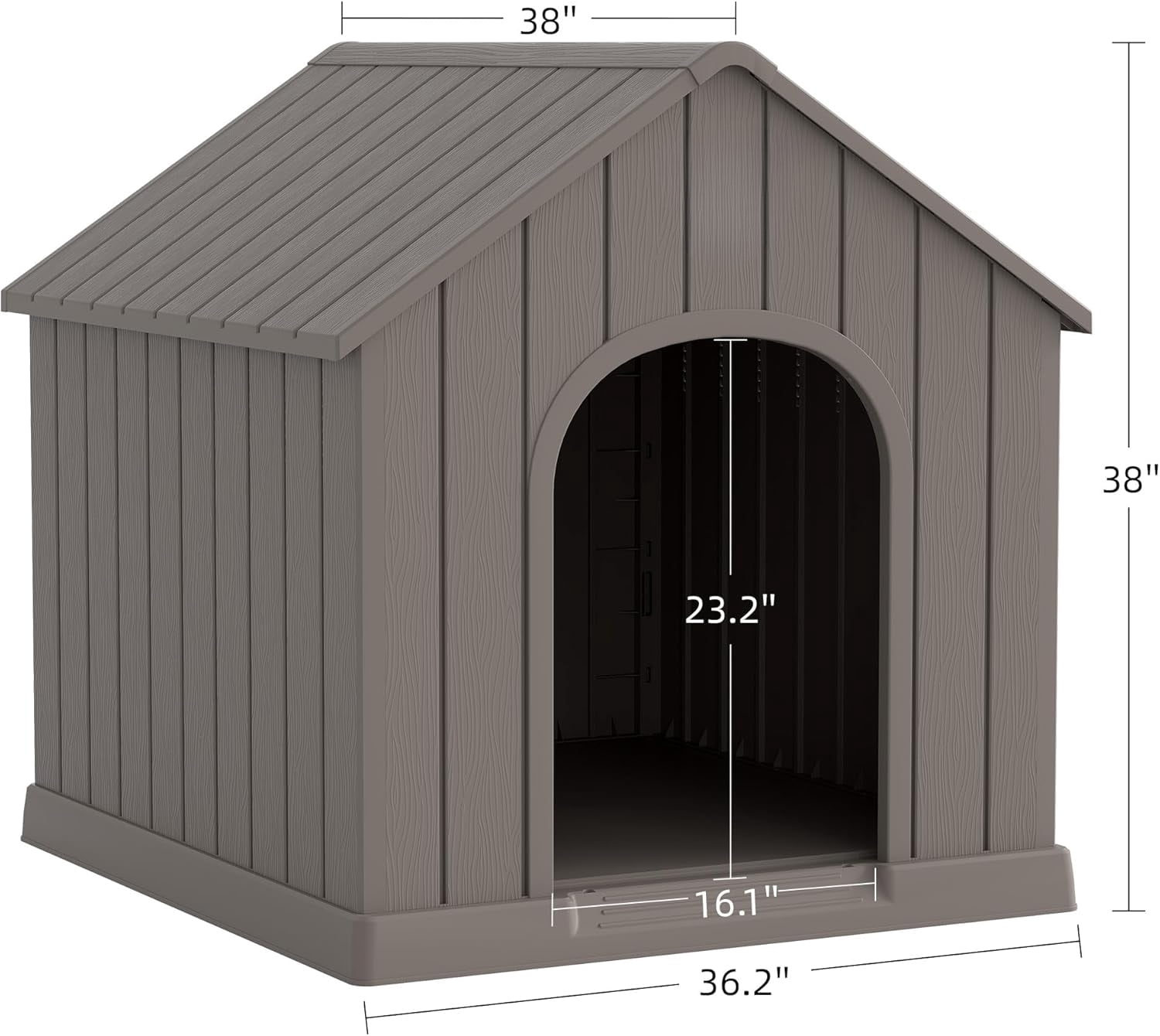 Large Dog House Outdoor Indoor for Medium Large Dogs, Sturdy Plastic Waterproof Doghouse with Air Vents and Elevated Floor, Easy Clean and Assemble (Grey, 36.2''L×38''W×38''H)