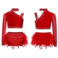 thumbnail image 2 of iiniim Girls Dance Outfits 2-Piece Rhinestones Crop Top and Ruffles Feather Skirt Set Dancewear Red 16, 2 of 7