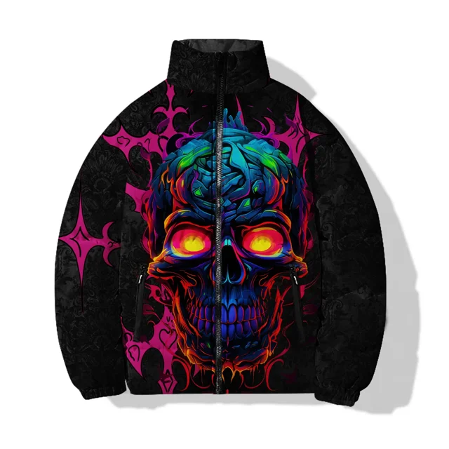 Abrigo de invierno para hombre, con algodón añadido para mantener el calor, estampado de calaveras personalizado, novedad en parkas, abrigos para hombre modernos y versátiles, chaquetas de invierno