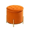 thumbnail image 6 of Velvet Storage Ottoman Round Footrest Stool Button Tufted Gold Legs Living Room Bedroom Orange, 6 of 10
