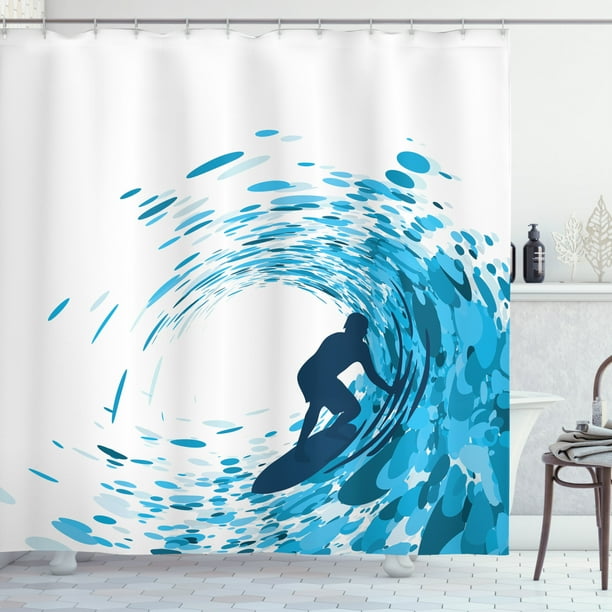 Ride The Wave Shower Curtain Silhouette Of A Surfer Under Giant Ocean Waves Athlete Hobby Lifestyle Giant Ocean Waves Athlete Hobby Lifestyle, Wave Shower Curtain
