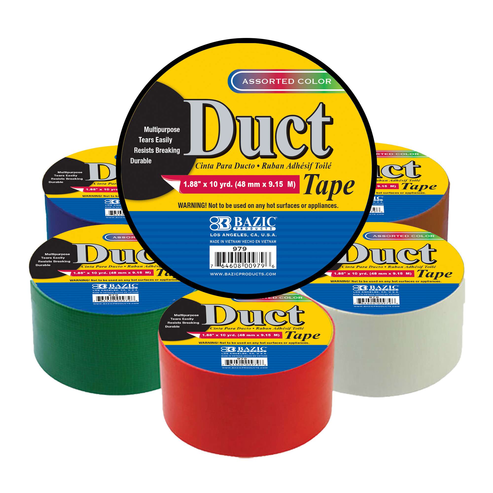 BAZIC Colored Duct Tape 1.88" X 10 Yards, Assorted Color Duct Tapes, 6