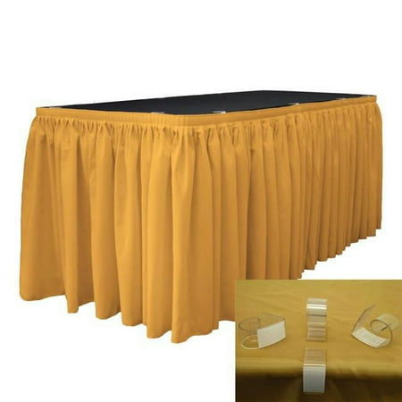 

SKT-Pop-30x29-15Lclips-GoldP14 Polyester Poplin Table Skirt with 15 L-Clips Gold - 30 ft. x 29 in.