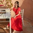 thumbnail image 2 of Vacation Dress Solid Color Off Shoulder Long Dress Casual Beach Long Dress, Red, M, 2 of 7