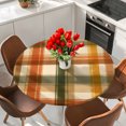 thumbnail image 2 of Round Table Cover 45-54 Inch Orange Green Checked Waterproof Reusable Table Cloth Round Fitted Vinyl Tablecloth with Elastic Edged for Parties Outdoors, Fall Thanksgiving Buffalo Plaid, 2 of 9