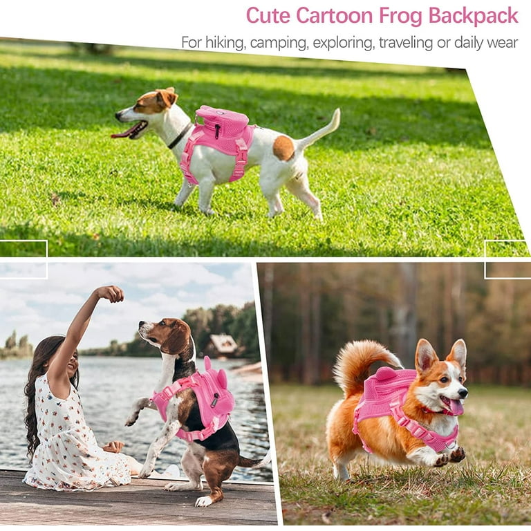 Vorkoi Dog Harness Backpack, No Pull Adjustable Pink Pig Vest