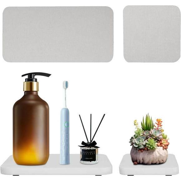shiyou-4 Pcs Water Absorbent Diatomite Coasters, Diatomaceous Earth Kitchen Soap Dish Hand Soap Holder, Water Absorbing Stone for Hand Soaps, Plants, Toiletries in The Modern Home