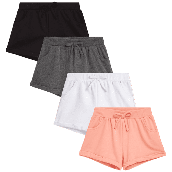 Real Love Girls' Active Shorts - 4 Pack Cuffed French Terry Sweat Shorts (Size: 7-16)