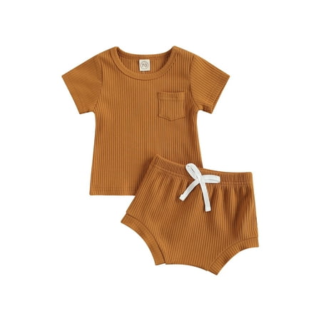 

Kiapeise Baby Ribbed Short Sleeve T-Shirt + Shorts Summer Clothes Sets